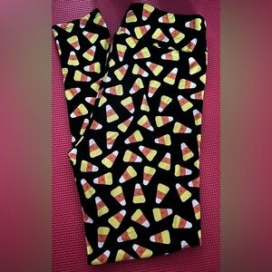 LuLaRoe OS (2-10) Black Orange Gold White Candy Corn Fall Halloween Leggings